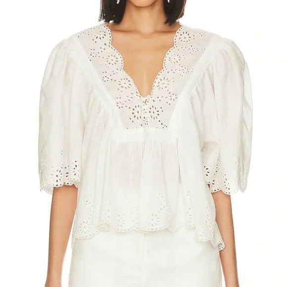 Free People White Eyelet Blouse - Picture 1 of 12